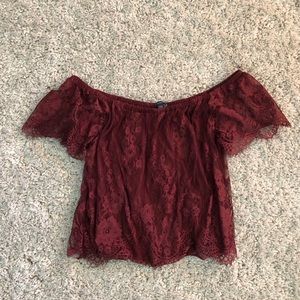 Dark pink off the shoulder lace shirt